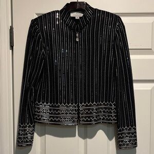 St. John Black and Silver Striped Blazer